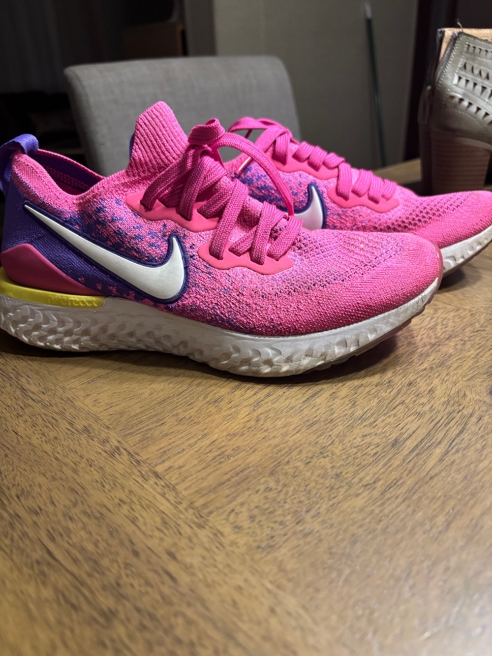 Nike Pink & Purple Knit Running Sneakers with White Swoosh